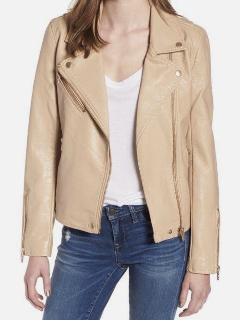 Blank NYC Beige Leather Moto Jacket
